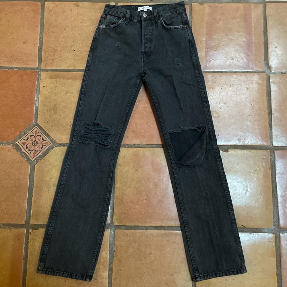 re/done levi’s black 90s high rise loose rip jeans in washed black